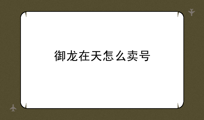御龙在天怎么卖号