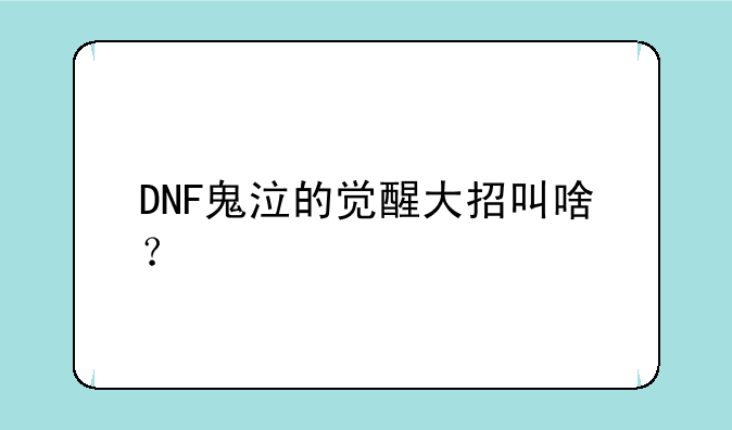 DNF鬼泣的觉醒大招叫啥？