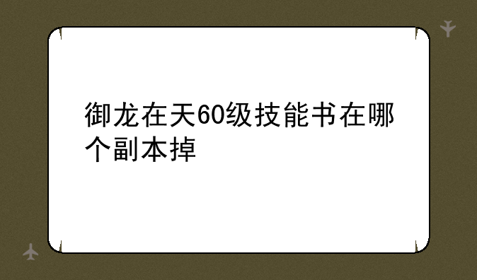 御龙在天60级技能书在哪个副本掉