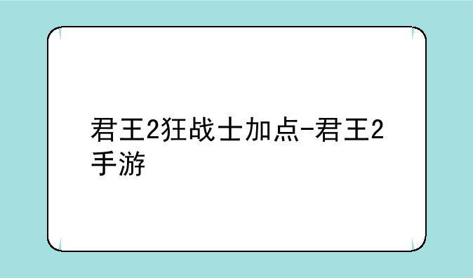 君王2狂战士加点-君王2手游