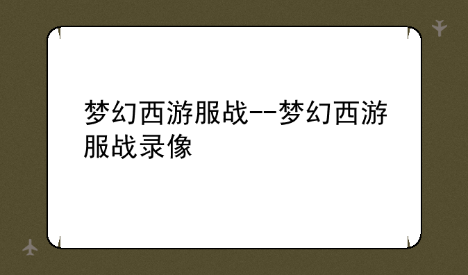 梦幻西游服战--梦幻西游服战录像