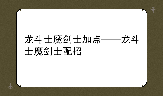 龙斗士魔剑士加点——龙斗士魔剑士配招