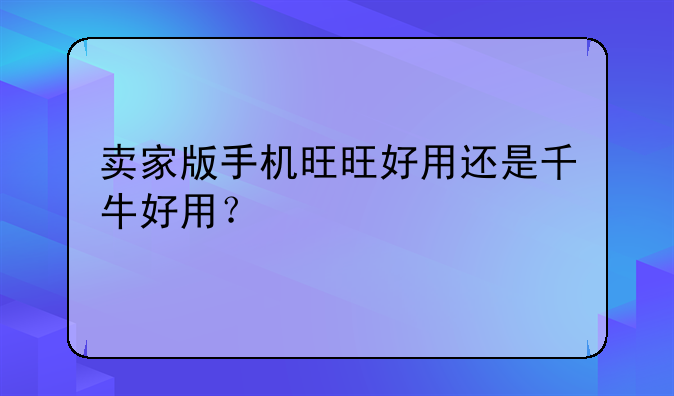 卖家版手机旺旺好用还是千牛好用？